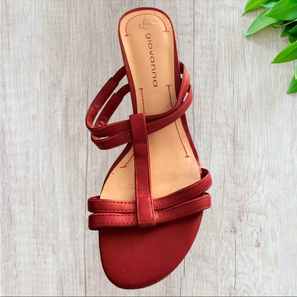 Vintage Y2K Giovanni Red Leather Kitten Heel Women's Mules Sandals Size 7 - Picture 2 of 8